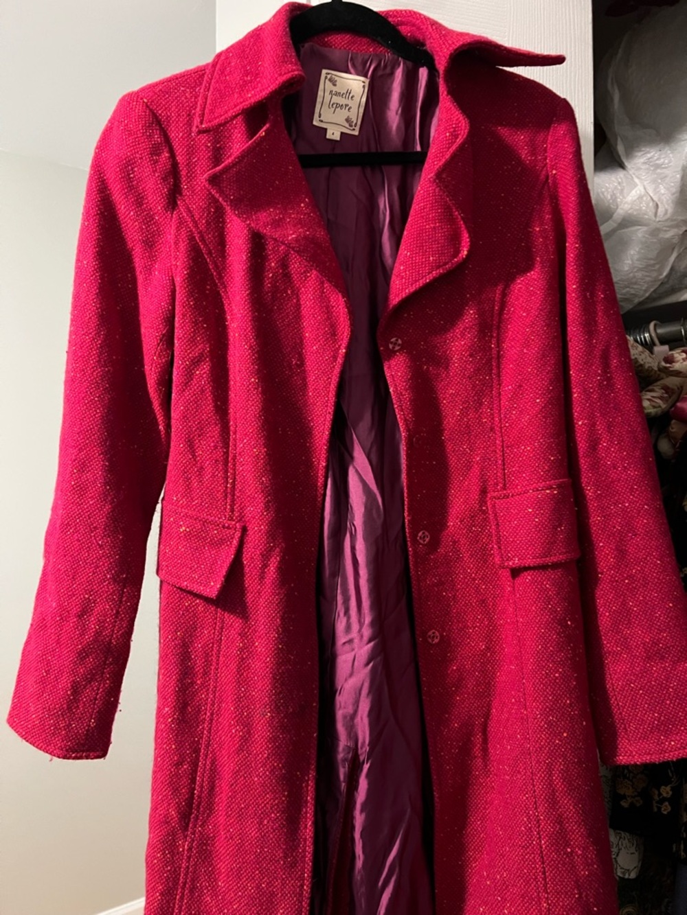 Nanette Lepore Bright Fuchsia Wool-Blend Trench Coat